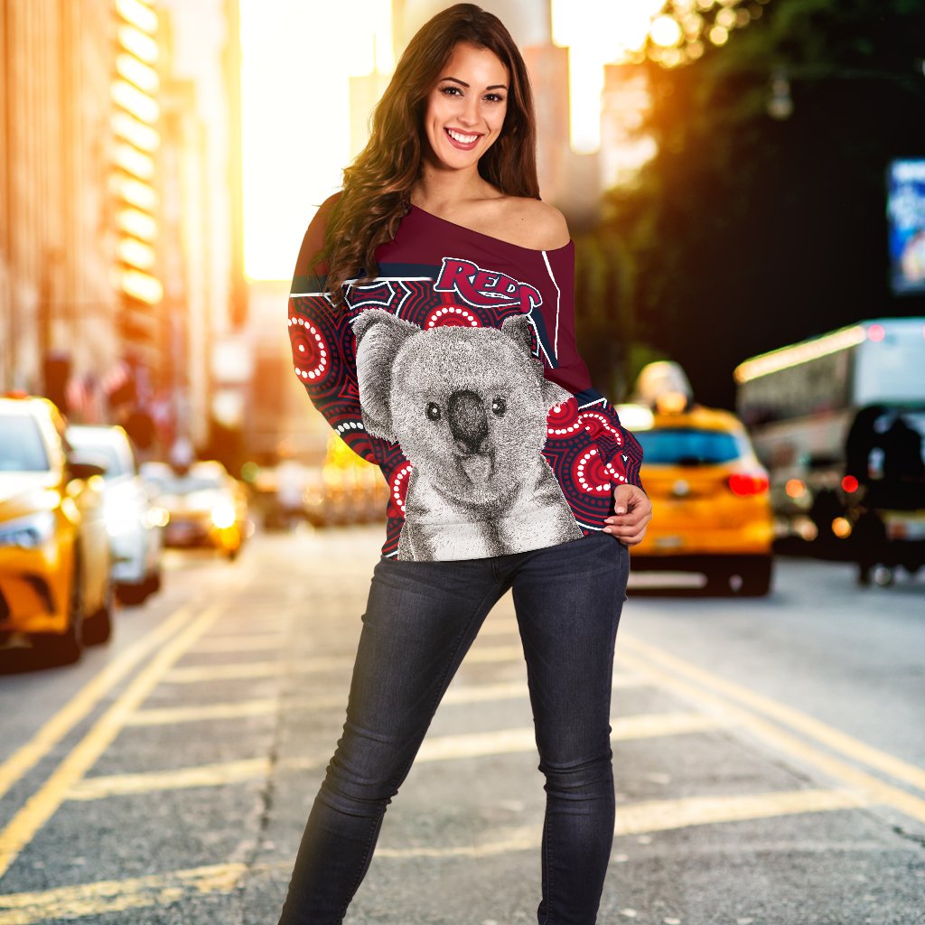 Reds Rugby Australian Off Shoulder Sweater Simple Indigenous Queensland - Vibe Hoodie