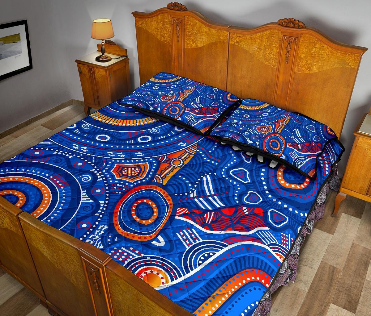 custom-text-aboriginal-quilt-bed-set-indigenous-footprint-patterns-blue-color