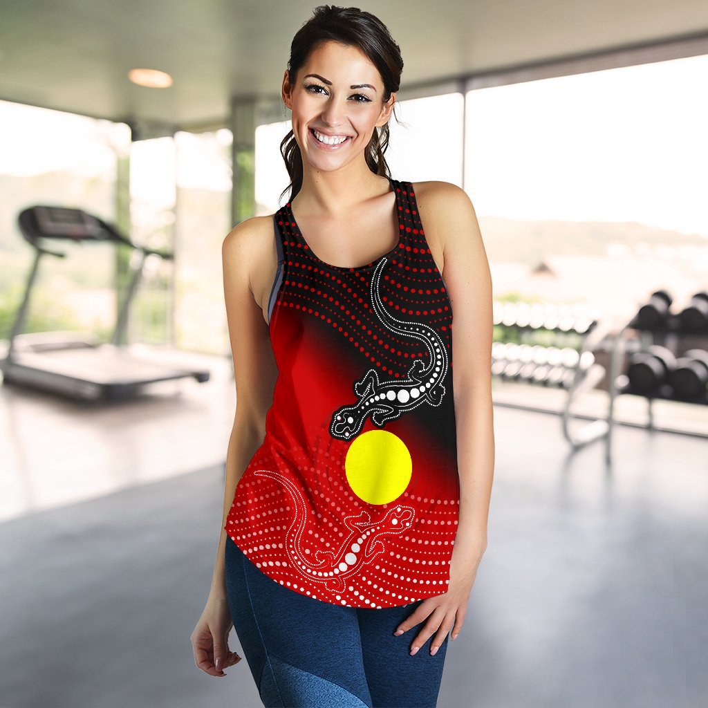 Aboriginal Women's Racerback Tank - Two Indigenous Lizard - Vibe Hoodie
