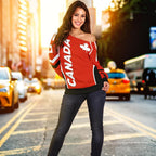 Canada Women'S Off Shoulder Sweater - Canadian Maple Leaf Sport Style - Vibe Hoodie