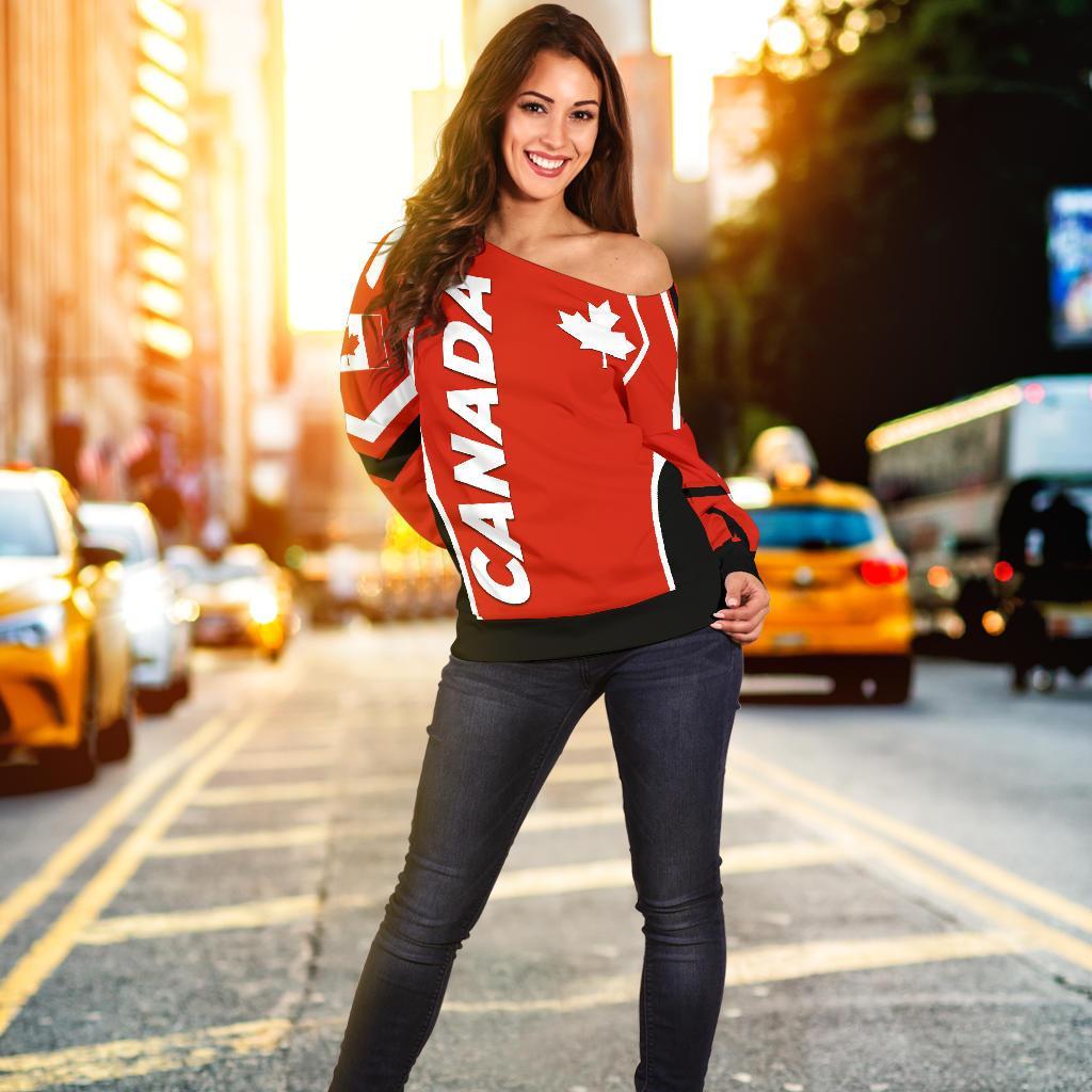 Canada Women'S Off Shoulder Sweater - Canadian Maple Leaf Sport Style - Vibe Hoodie
