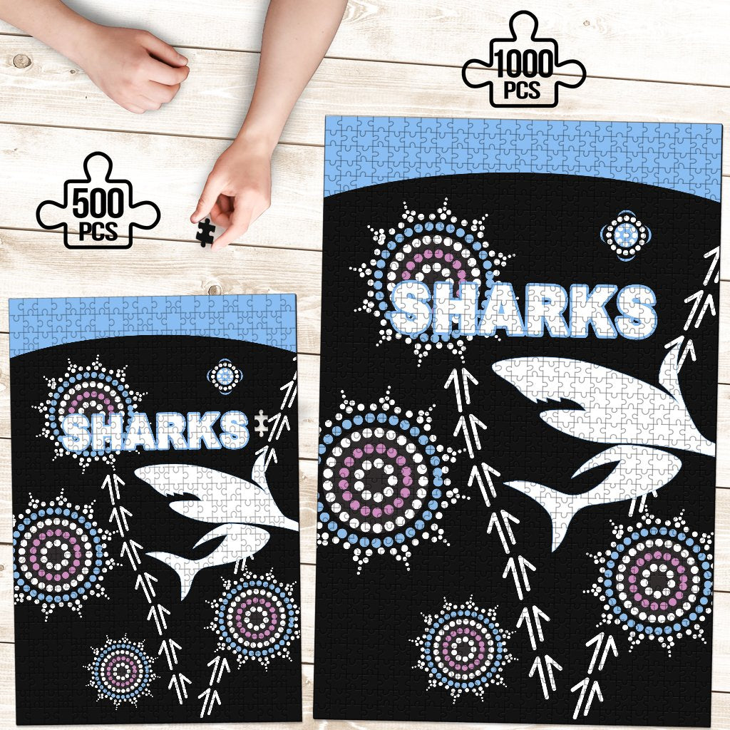 cronulla-premium-wood-jigsaw-puzzle-sharks-simple-indigenous-black