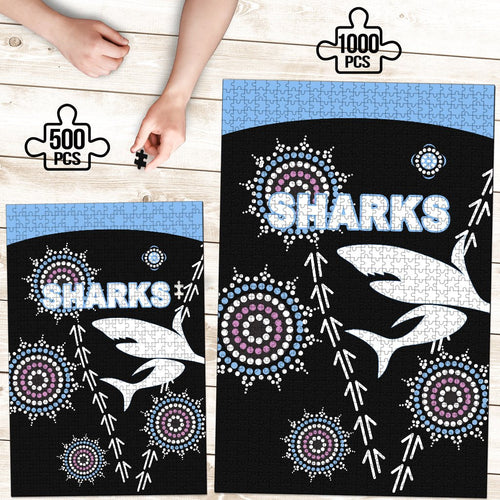 cronulla-premium-wood-jigsaw-puzzle-sharks-simple-indigenous-black
