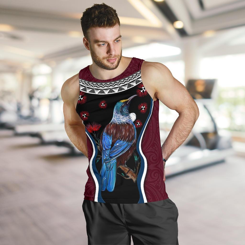 new-zealand-tui-bird-men-tank-top-pohutukawa-burgundy