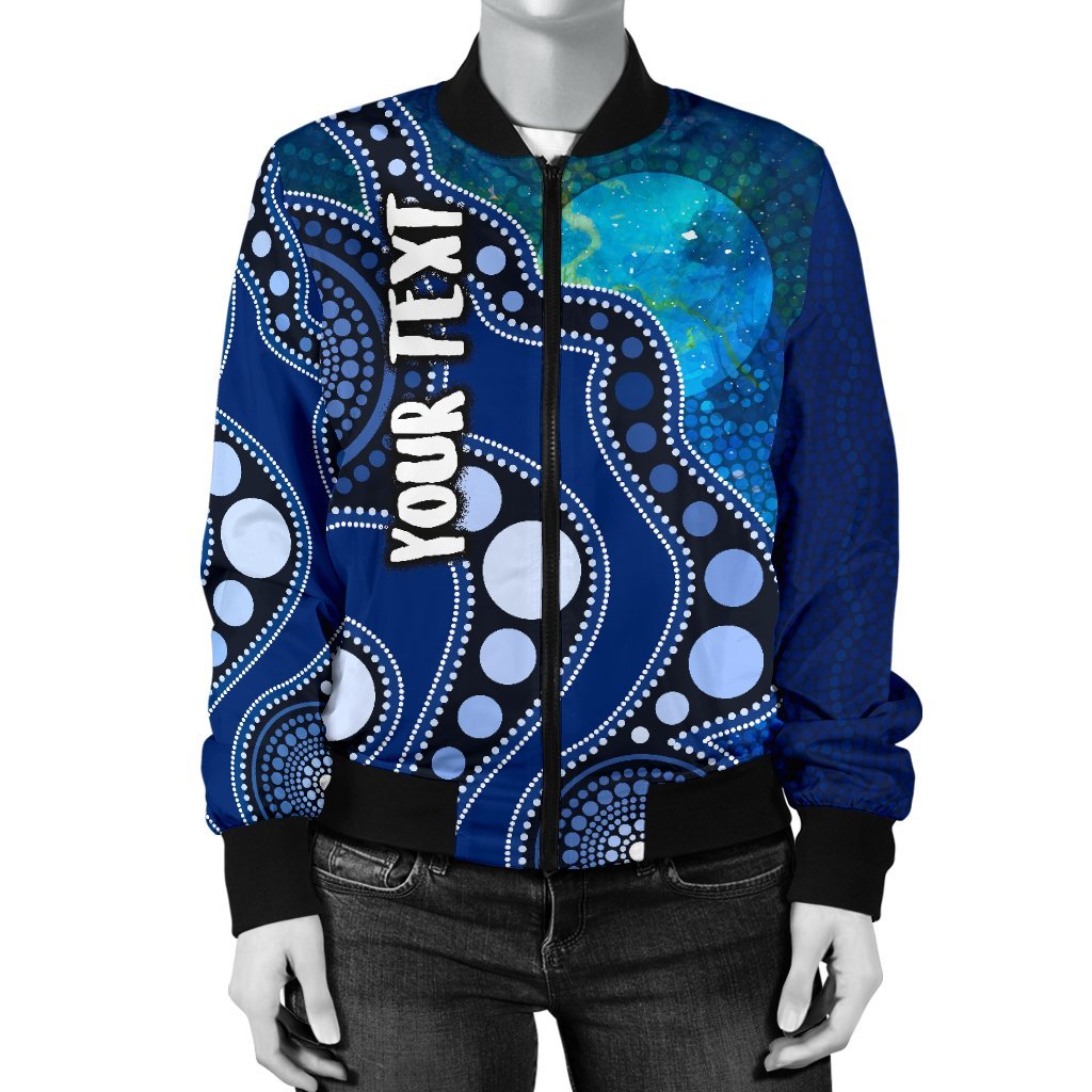 custom-text-aboriginal-womens-bomber-jackets-australia-indigenous-flag-circle-dot-painting-art-blue