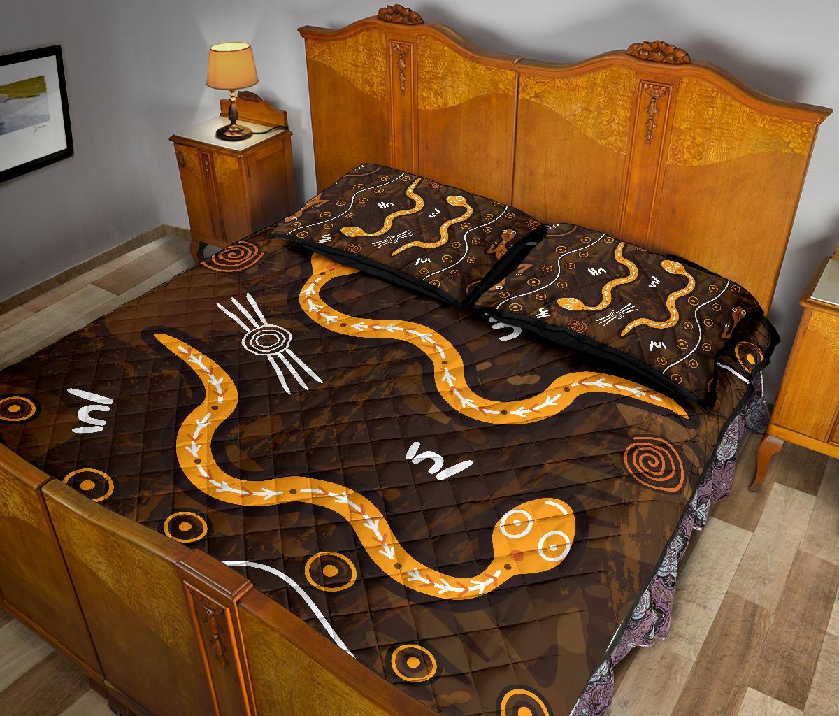 aboriginal-quilt-bed-set-indigenous-snake-hand-brown-color