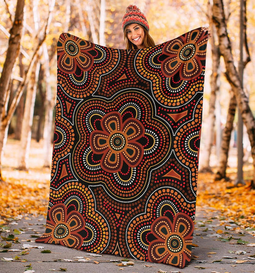 aboriginal-premium-blanket-aboriginal-dot-painting-flowers-style-ver02