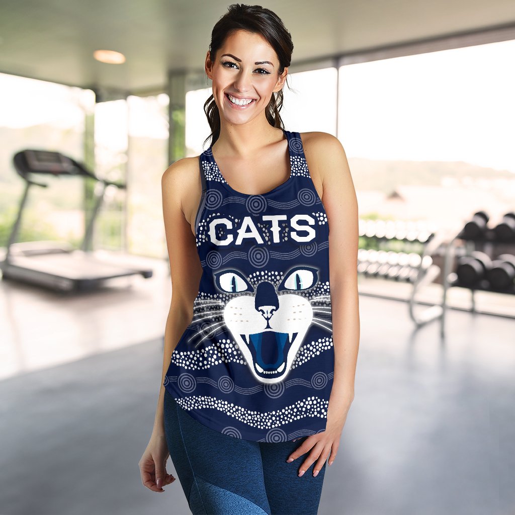 Geelong Women Racerback Tank  Cats Indigenous - Navy - Vibe Hoodie