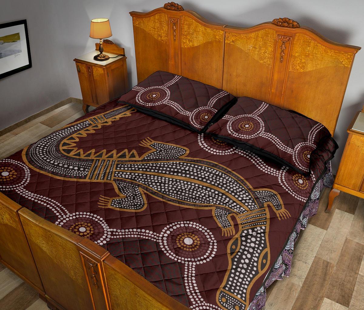 aboriginal-quilt-bed-set-indigenous-crocodile-brown-color