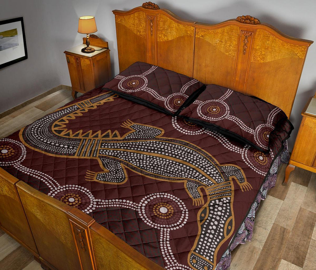 aboriginal-quilt-bed-set-indigenous-crocodile-brown-color