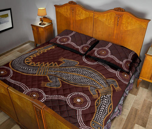 aboriginal-quilt-bed-set-indigenous-crocodile-brown-color