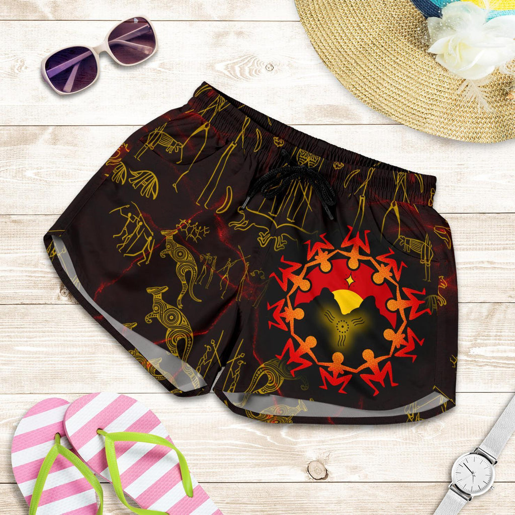 Aboriginal Women's Shorts - Australia Map and Indigenous Flag - Vibe Hoodie