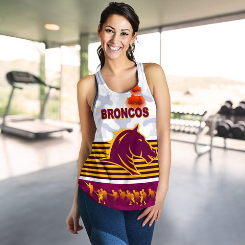 Brisbane Broncos Women's Racerback Tank Anzac Day Simple Style - White - Vibe Hoodie