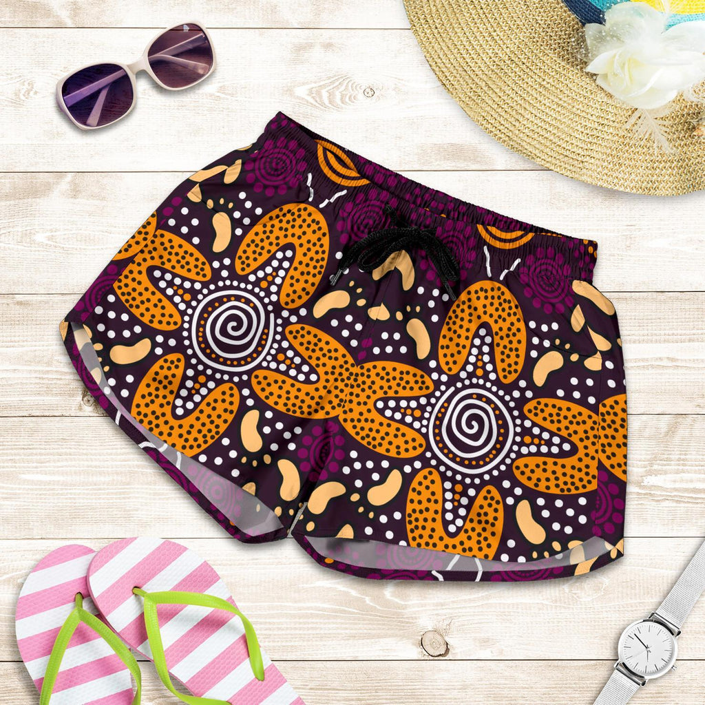 Aboriginal Women's Shorts - Flowers Dot Panting Art - Vibe Hoodie