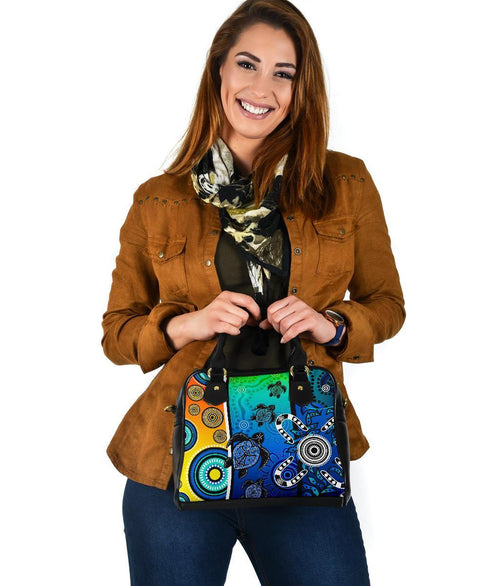 Aboriginal Shoulder Handbag - Indigenous Turtle Dot Painting Art - Vibe Hoodie