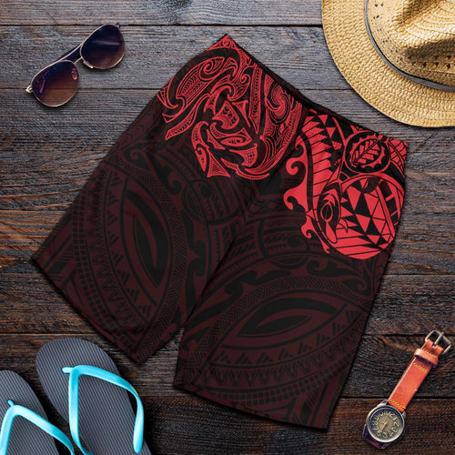 new-zealand-all-over-print-mens-shorts-maori-polynesian-tattoo-red