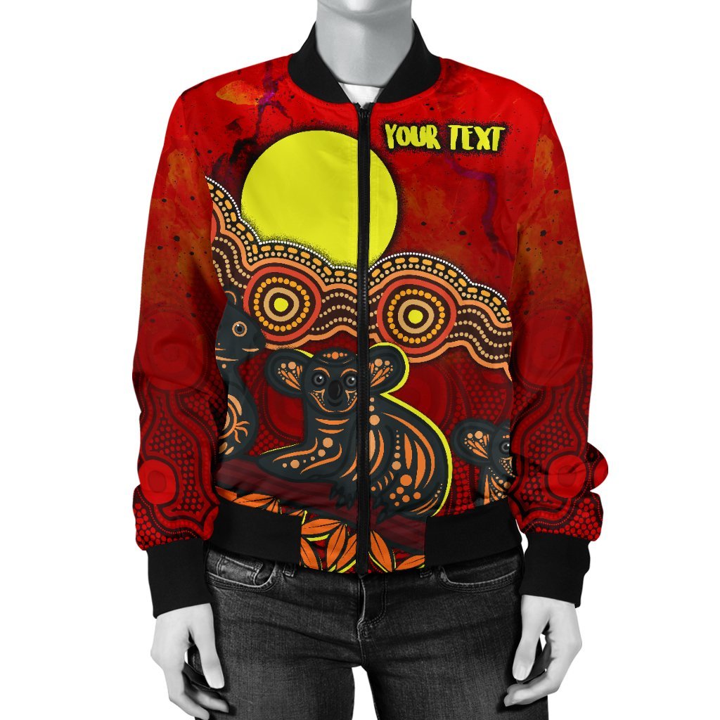 custom-text-aboriginal-womens-bomber-jacket-australian-indigenous-koala
