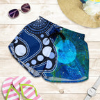 Aboriginal Women's Shorts - Australia Indigenous Flag Circle Dot Painting Art (Blue) - Vibe Hoodie