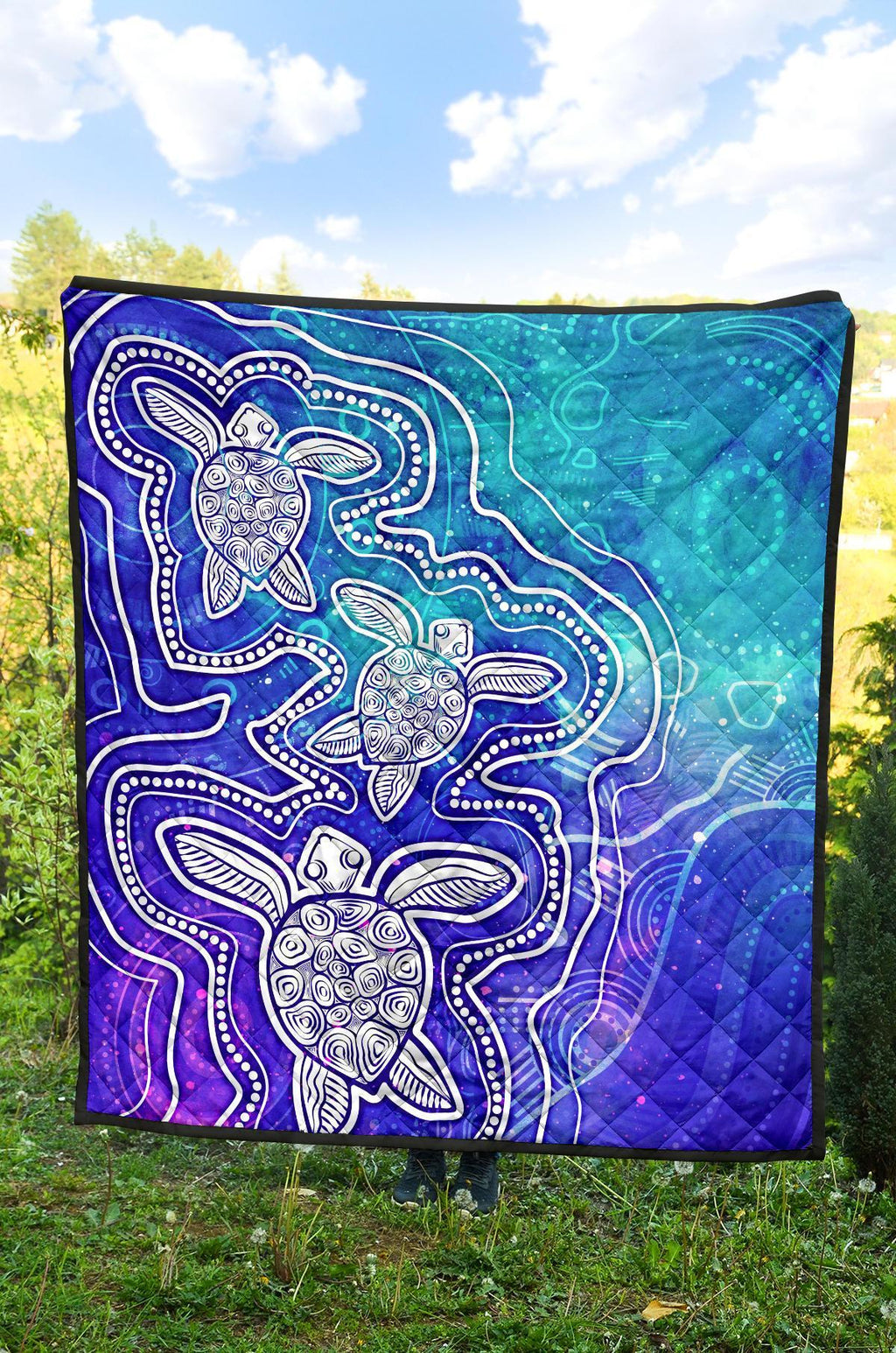 aboriginal-premium-quilt-sea-turtle-with-indigenous-patterns-blue