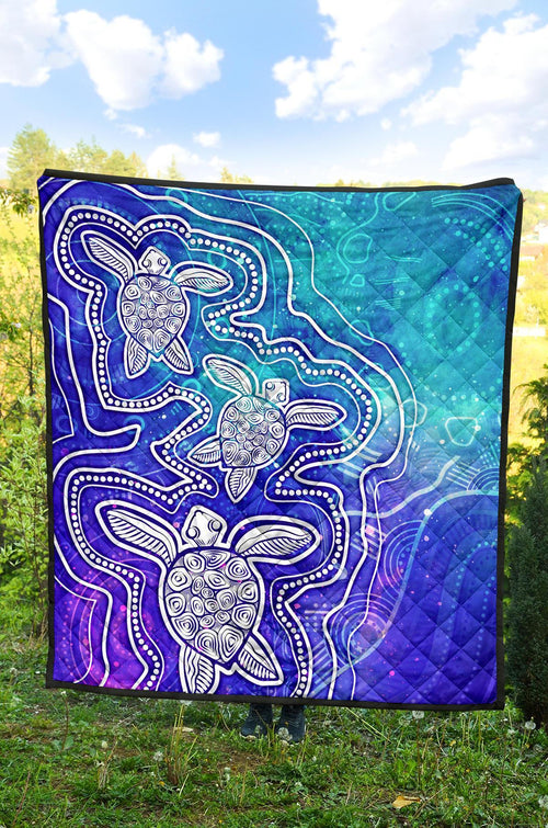 aboriginal-premium-quilt-sea-turtle-with-indigenous-patterns-blue