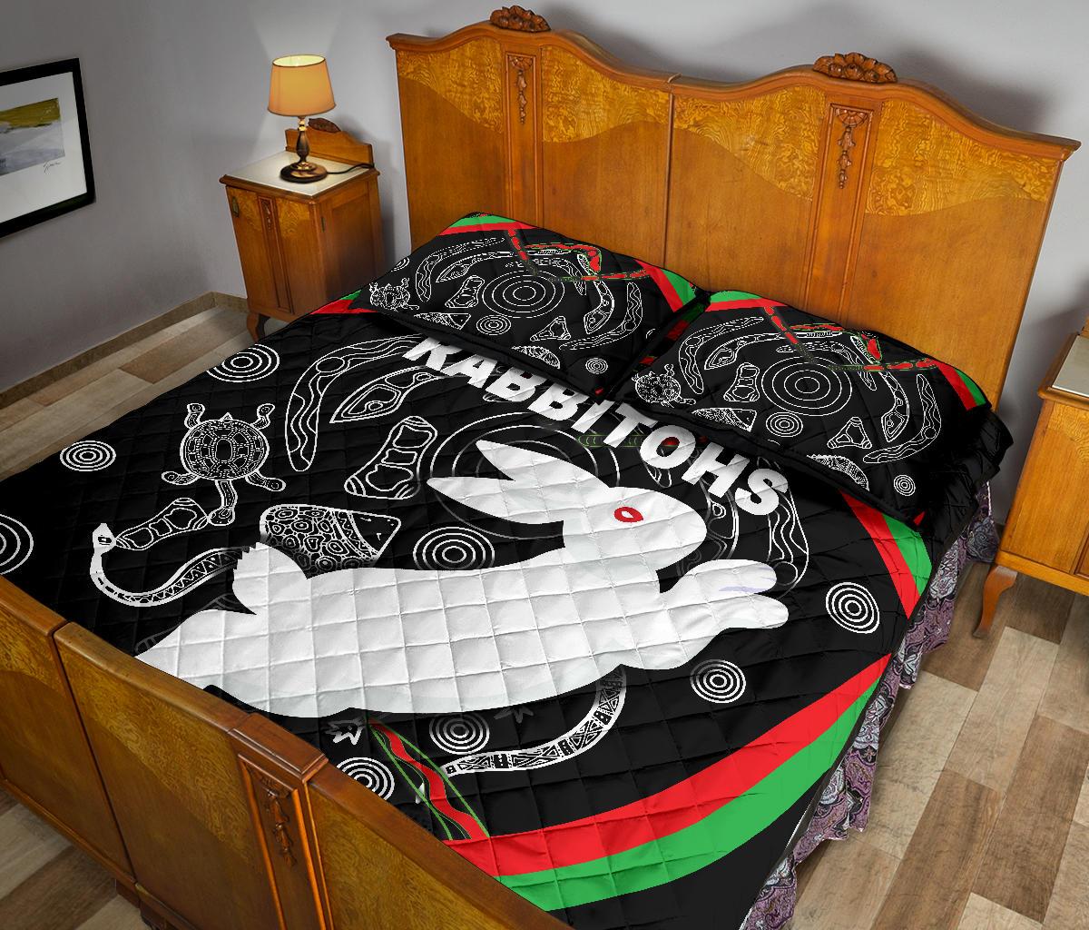 rabbitohs-quilt-bed-set-indigenous-mystery-vibes