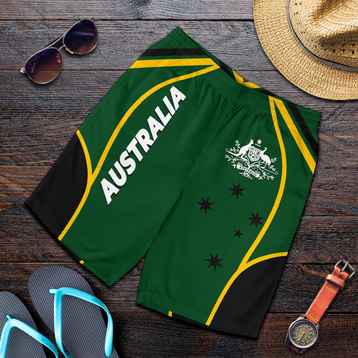 mens-shorts-australian-coat-of-arms-green-shorts