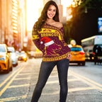 Brisbane Women Off Shoulder Sweater Broncos Christmas Unique Vibes - Maroon - Vibe Hoodie