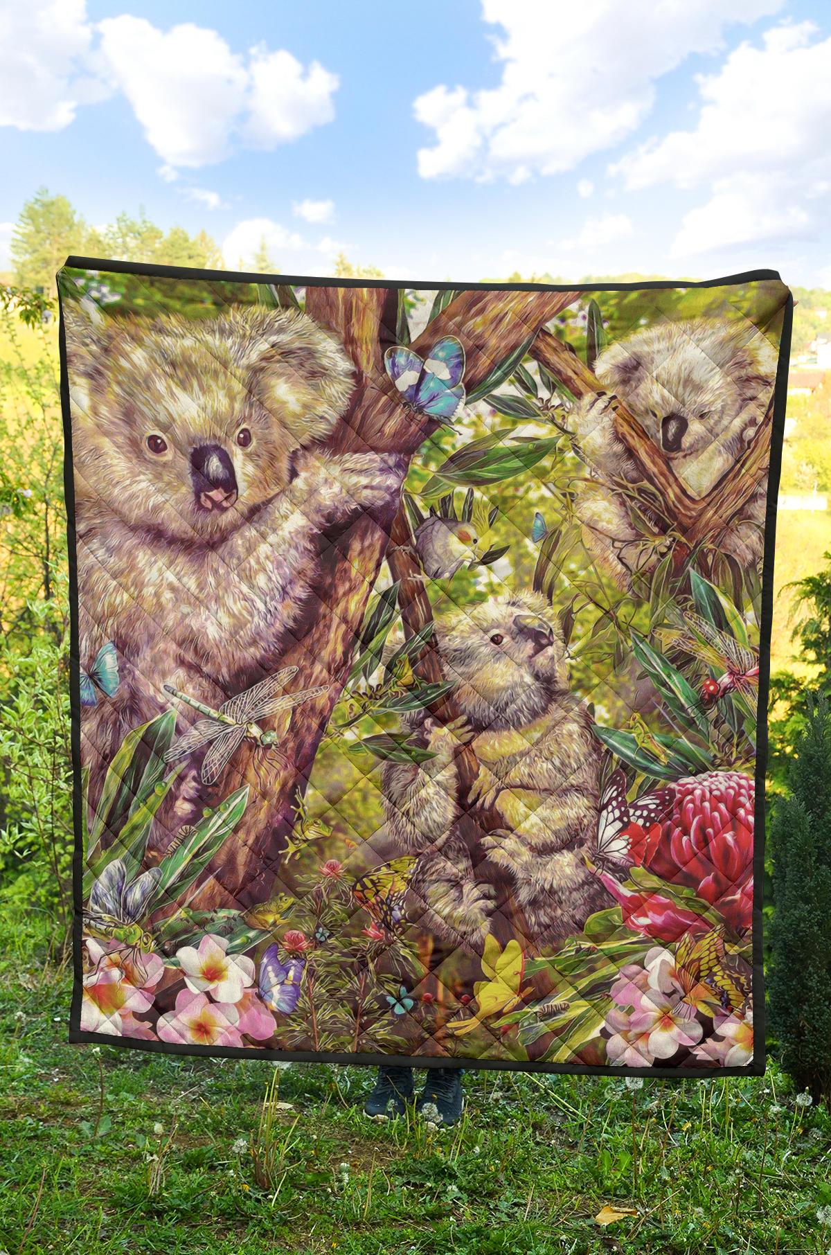 premium-quilt-3d-koala-with-waratah-flower-quilt