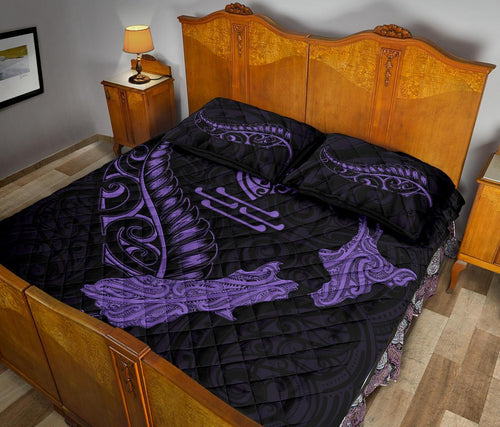new-zealand-heart-quilt-bed-set-map-kiwi-mix-silver-fern-pastel-purple