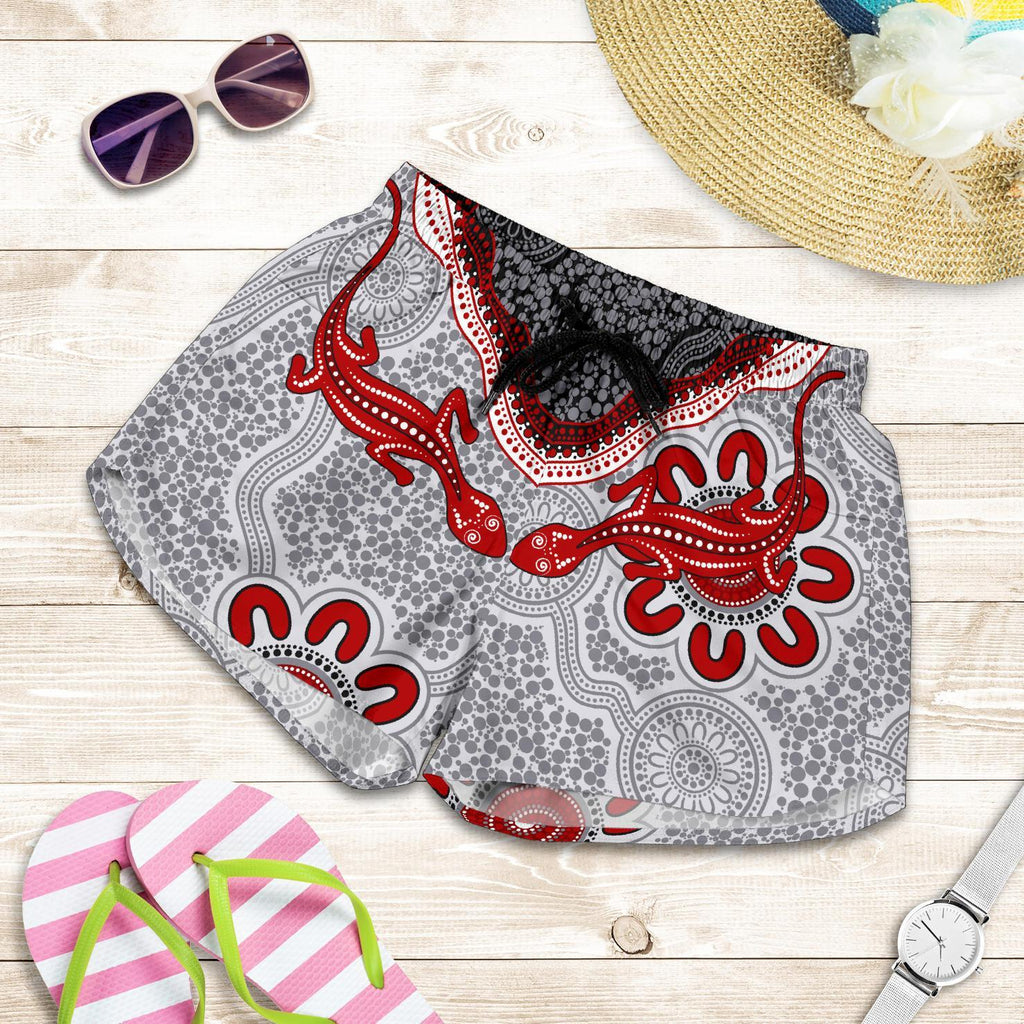 Aboriginal Women's Shorts - Indigenous Boomerang and Lizard Art - Vibe Hoodie