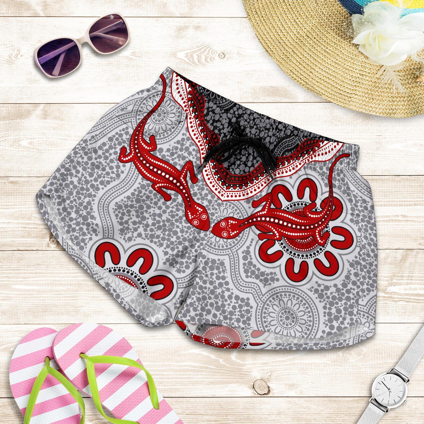 Aboriginal Women's Shorts - Indigenous Boomerang and Lizard Art - Vibe Hoodie