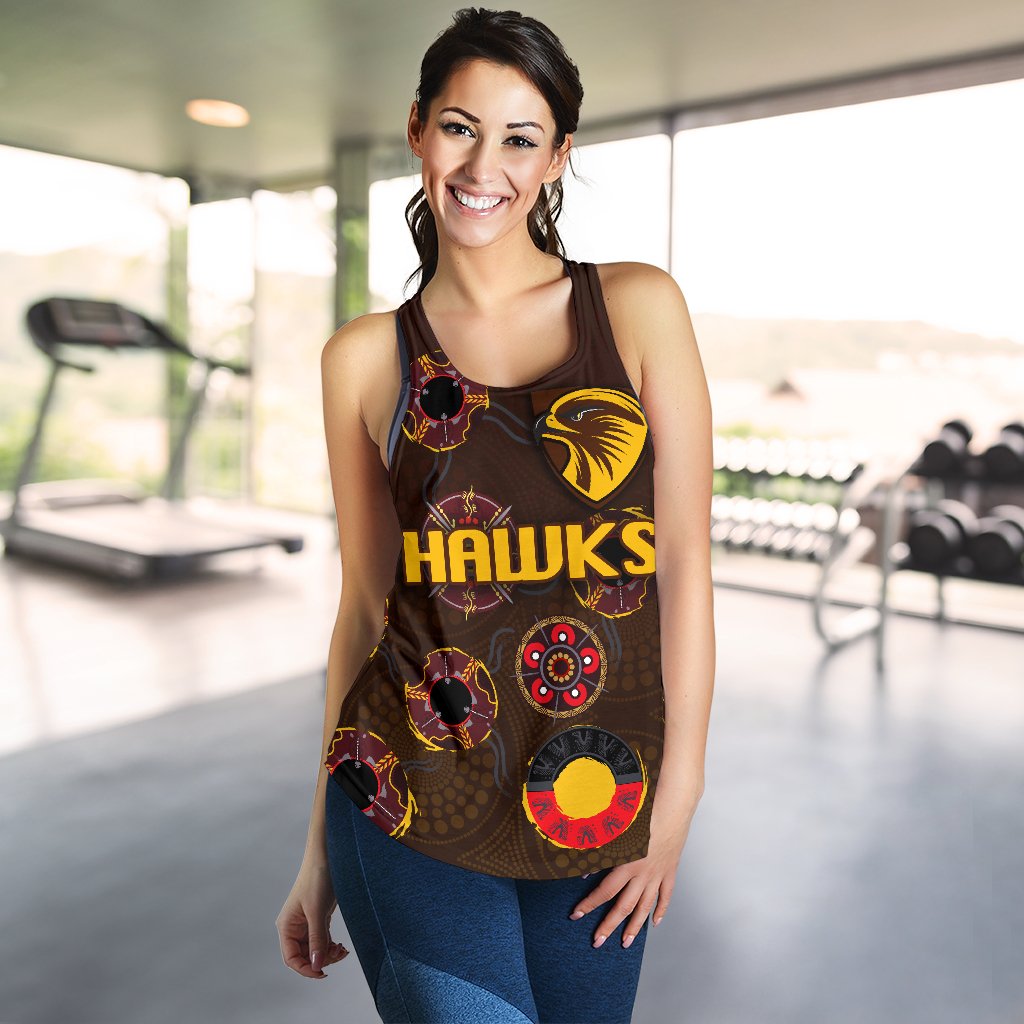 Hawthorn Women Racerback Tank Hawks Indigenous - Brown - Vibe Hoodie