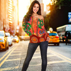 Aboriginal Women's Off Shoulder Sweater - Aussie Indigenous Patterns Orange - Vibe Hoodie