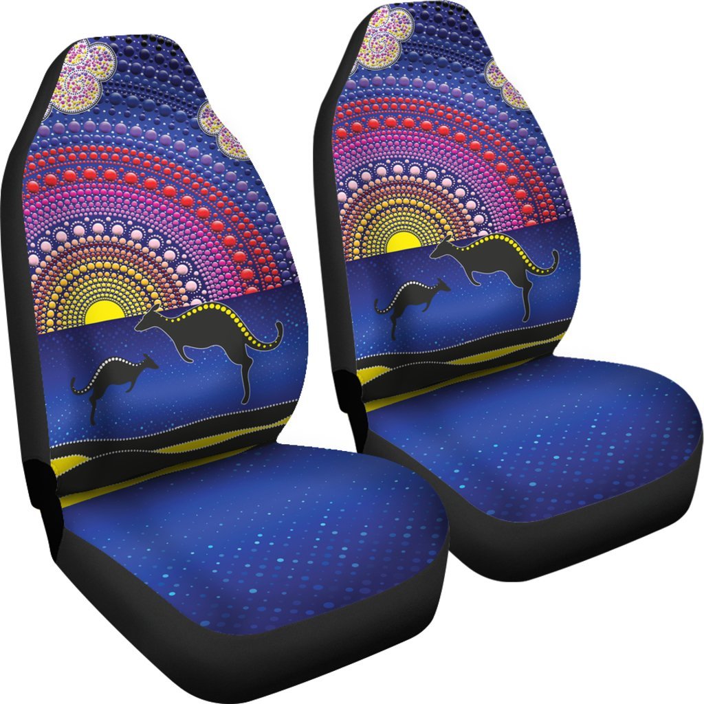 aboriginal-car-seat-covers-sunset-over-the-sea-and-kangaroo-dot-painting