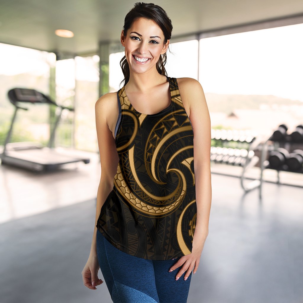 New Zealand Maori Mangopare Women Racerback Tank Polynesian - Gold - Vibe Hoodie