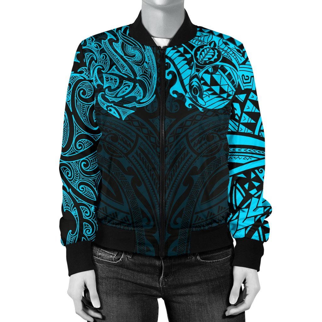 new-zealand-womens-bomber-jacket-maori-polynesian-tattoo-blue
