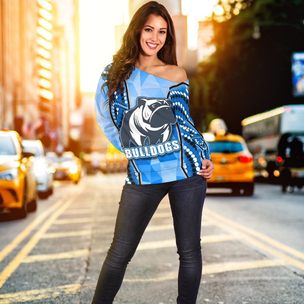 Bulldogs Women Off Shoulder Sweater Indigenous Snappy - Vibe Hoodie