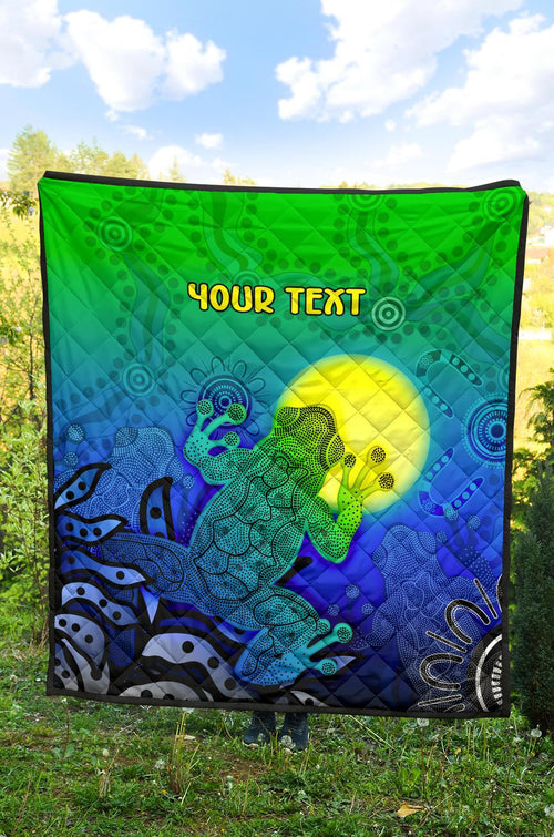 customaboriginal-premium-quilt-indigenous-frog-blue