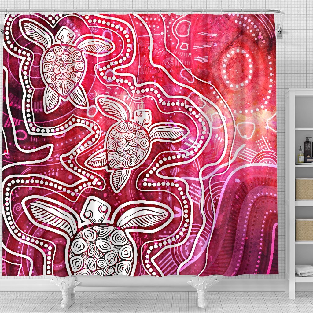 aboriginal-shower-curtain-sea-turtle-with-indigenous-patterns-pink
