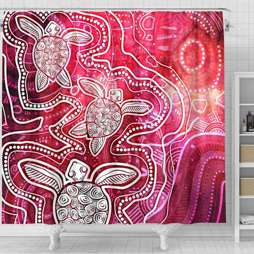 aboriginal-shower-curtain-sea-turtle-with-indigenous-patterns-pink