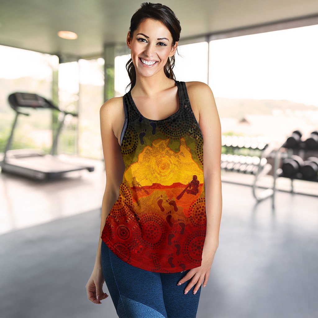 Aboriginal Women's Racerback Tank, Australian Map with  Indigenous Color - Vibe Hoodie