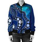 aboriginal-womens-bomber-jacket-australia-indigenous-flag-circle-dot-painting-art-blue