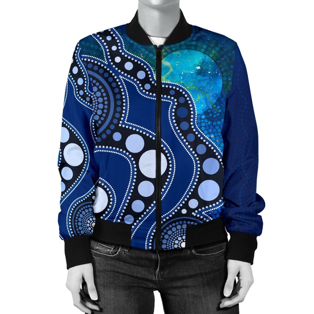 aboriginal-womens-bomber-jacket-australia-indigenous-flag-circle-dot-painting-art-blue
