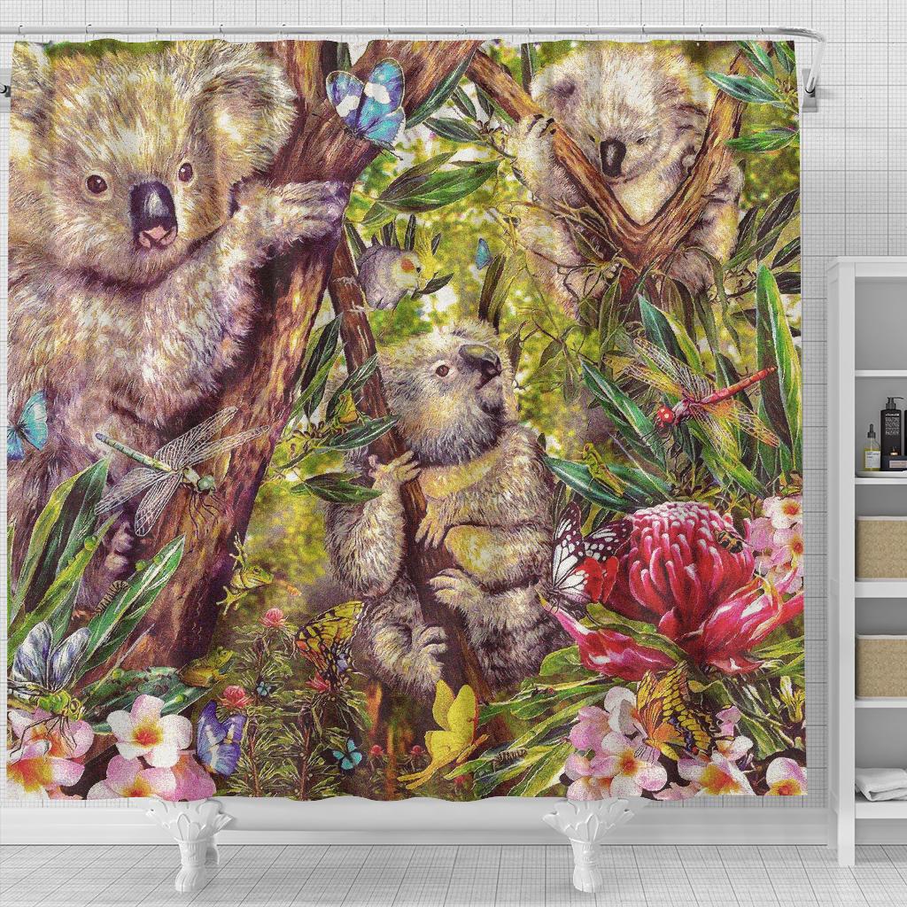 koala-shower-curtain-3d-koala-with-waratah-flower-curtain