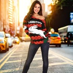 South Sydney Rabbitohs Women's Off Shoulder Sweater Anzac Day Poppy Flower Vibes - Vibe Hoodie
