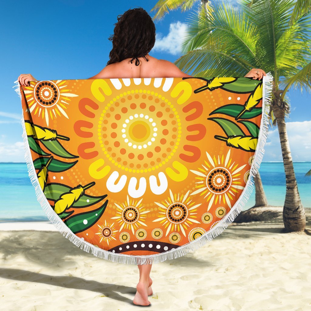 aboriginal-beach-blanket-indigenous-circle-leaf-patterns