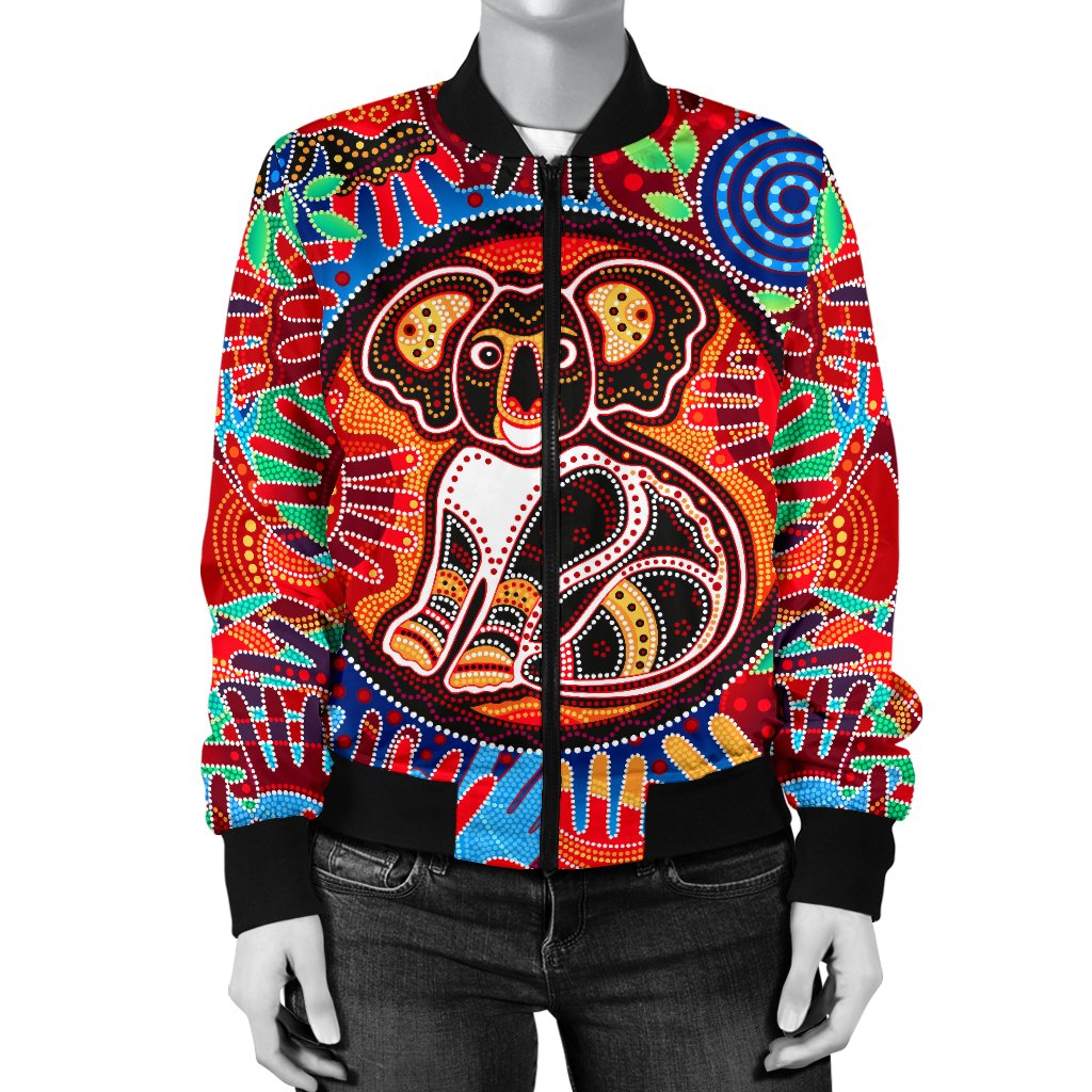 aboriginal-womens-bomber-jacket-koala-and-hand-art-dot-painting-jacket