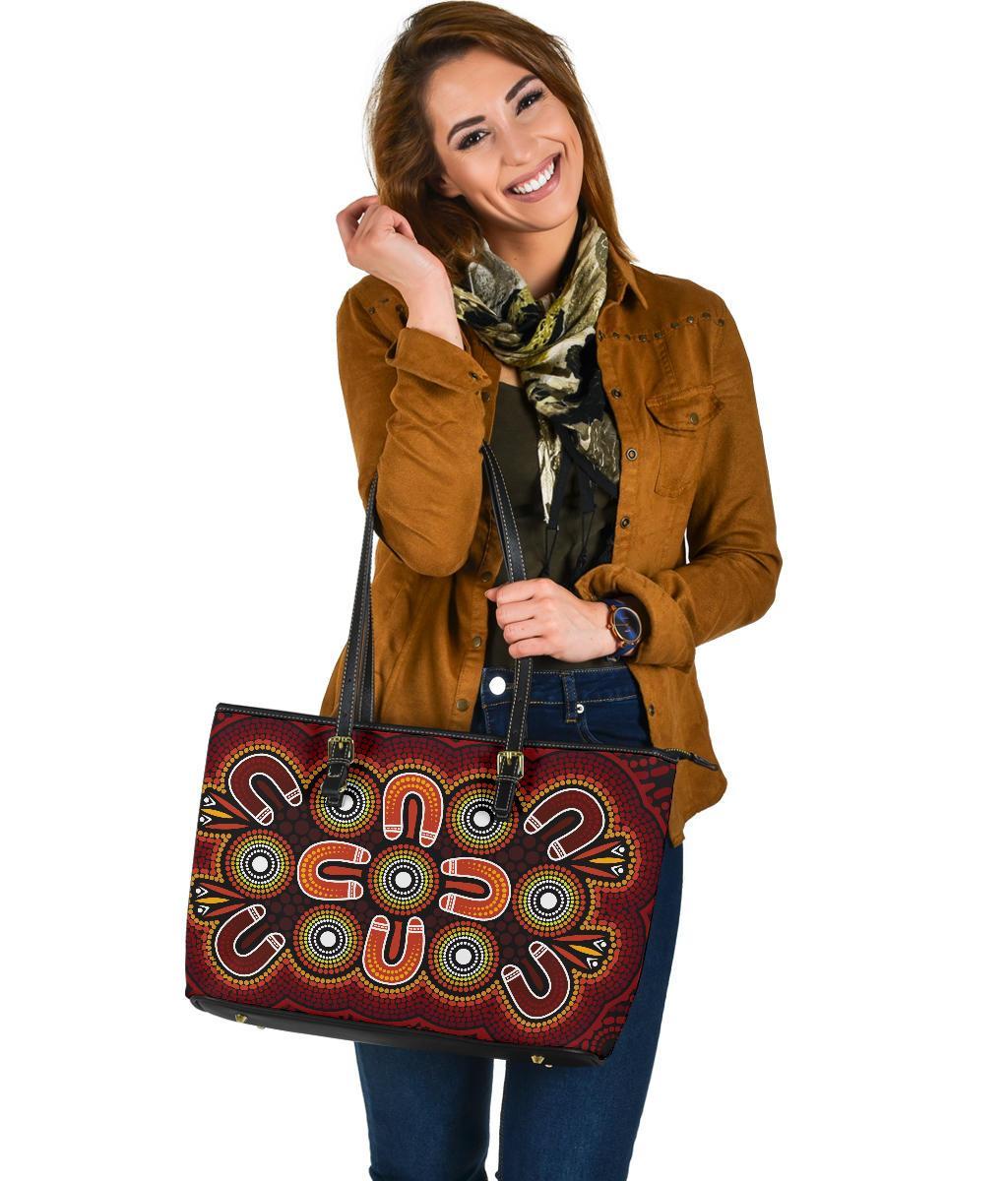aboriginal-large-leather-tote-bag-aboriginal-dot-painting-flowers-style-1