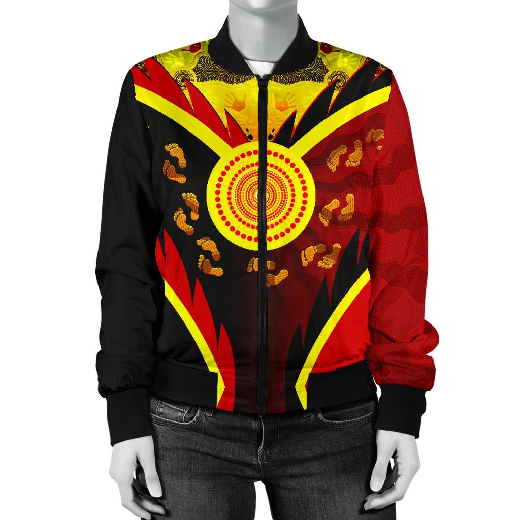 aboriginal-womens-bomber-jacket-indigenous-flag-with-footprint-hand-art