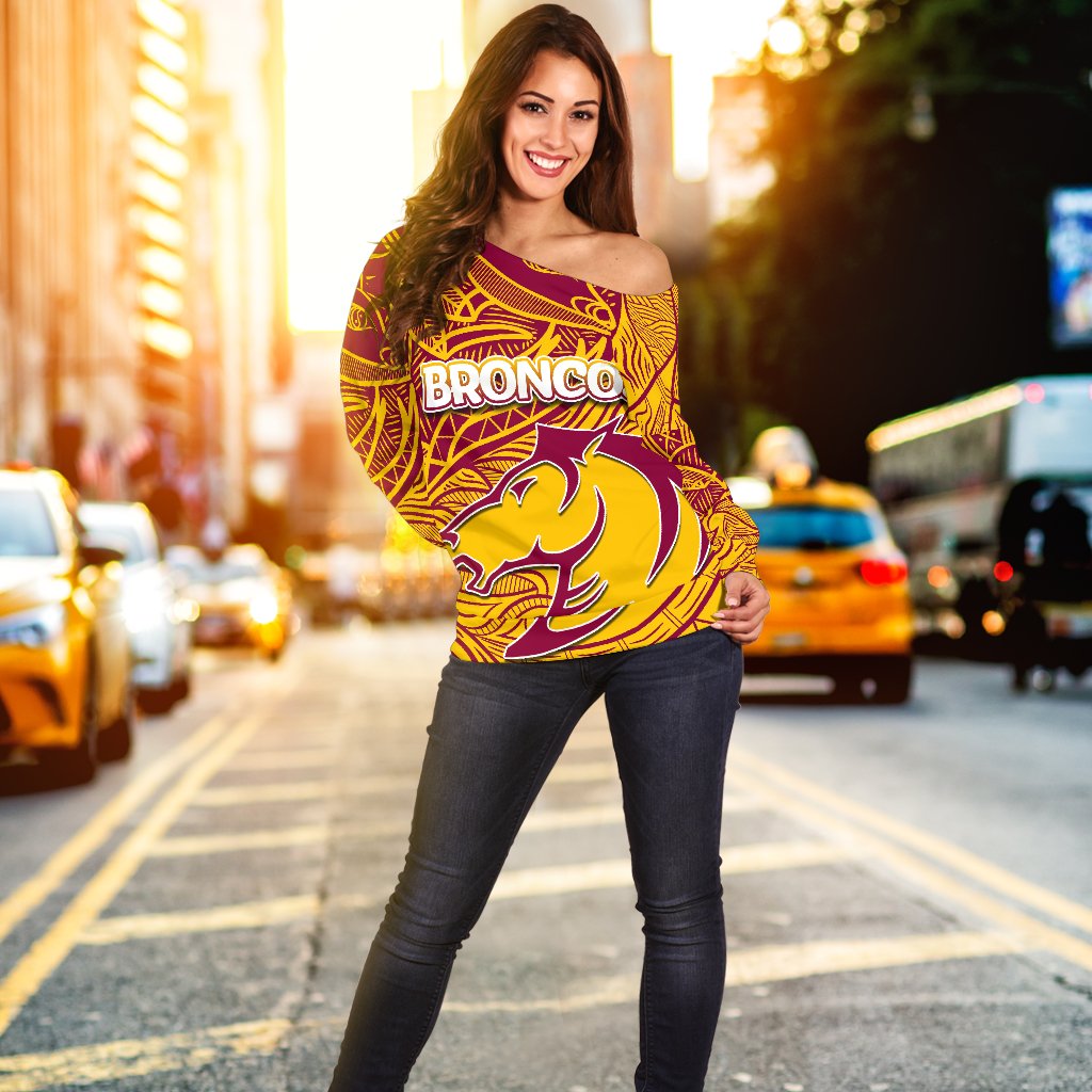 Brisbane Broncos Women's Off Shoulder Sweater Tribal Style - Vibe Hoodie